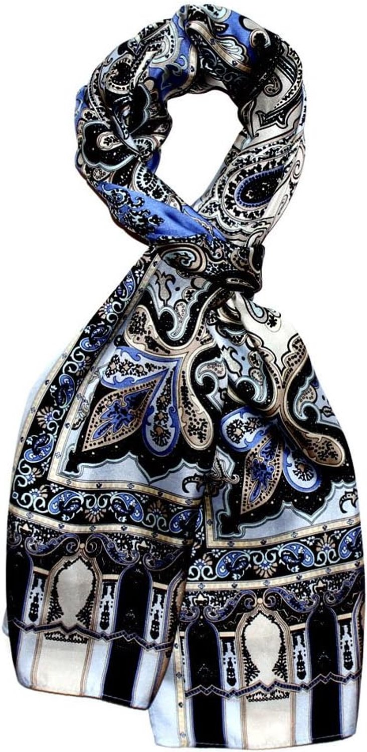 Zijden Heren Sjaal - Paisley Patroon - Blauw - 50x165 cm