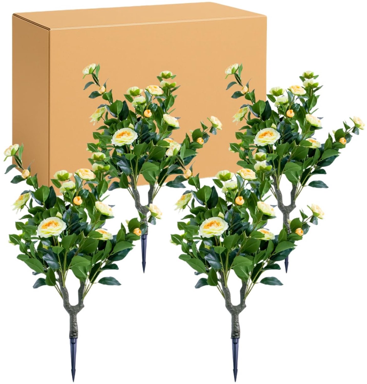 Danky - Kunstmatige topiary bloemballen met grondpennen - 90 x 40 cm - Geel - 4 stuks