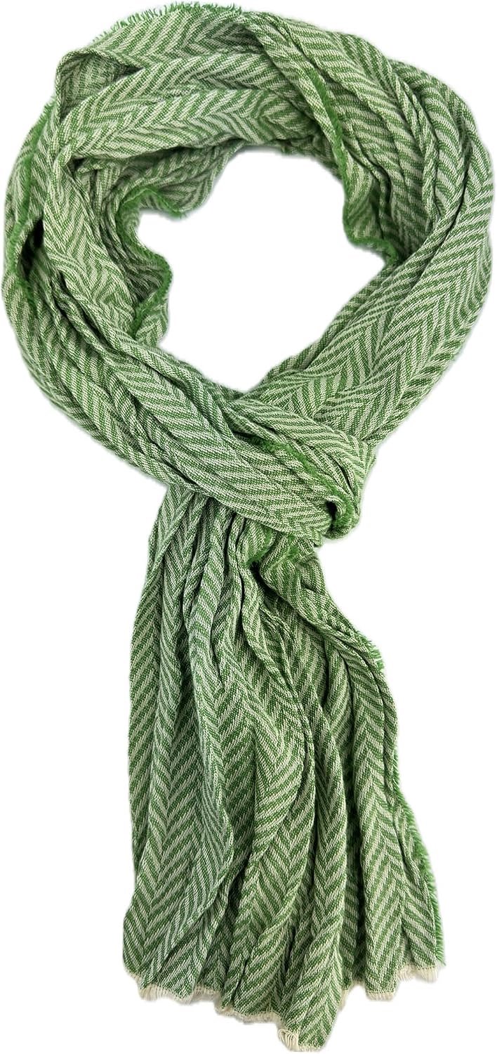 Lichtgewicht Dames/Heren Sjaal Katoen/Polyester Visgraat Groen Wit