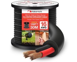 Nakamichi 16AWG OFC Luidsprekerkabel - 30m, Zwart, Binnen/Buiten
