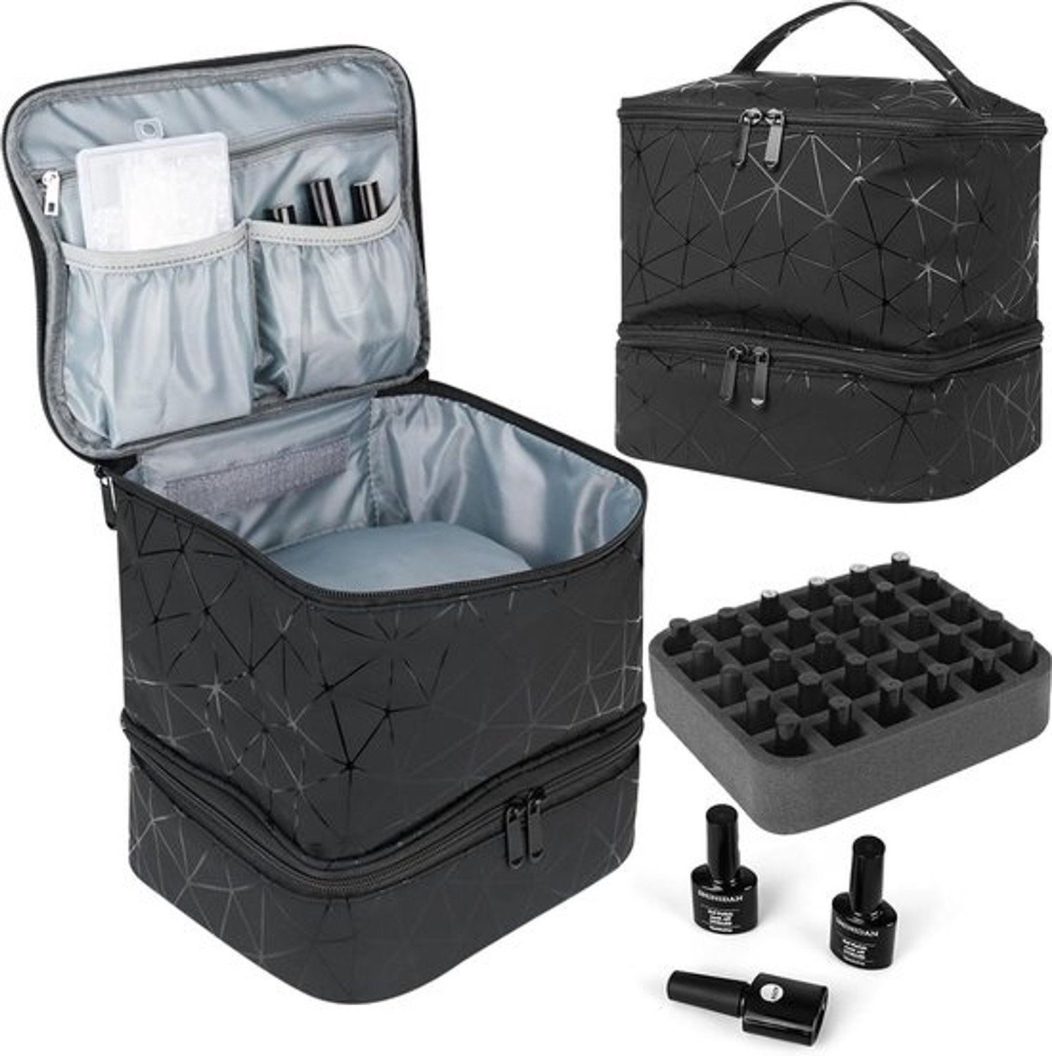 Nagellakorganizer - Opbergtas - Nagels verzorgen - Dubbellaags ontwerp - 30 flessen - Zwart