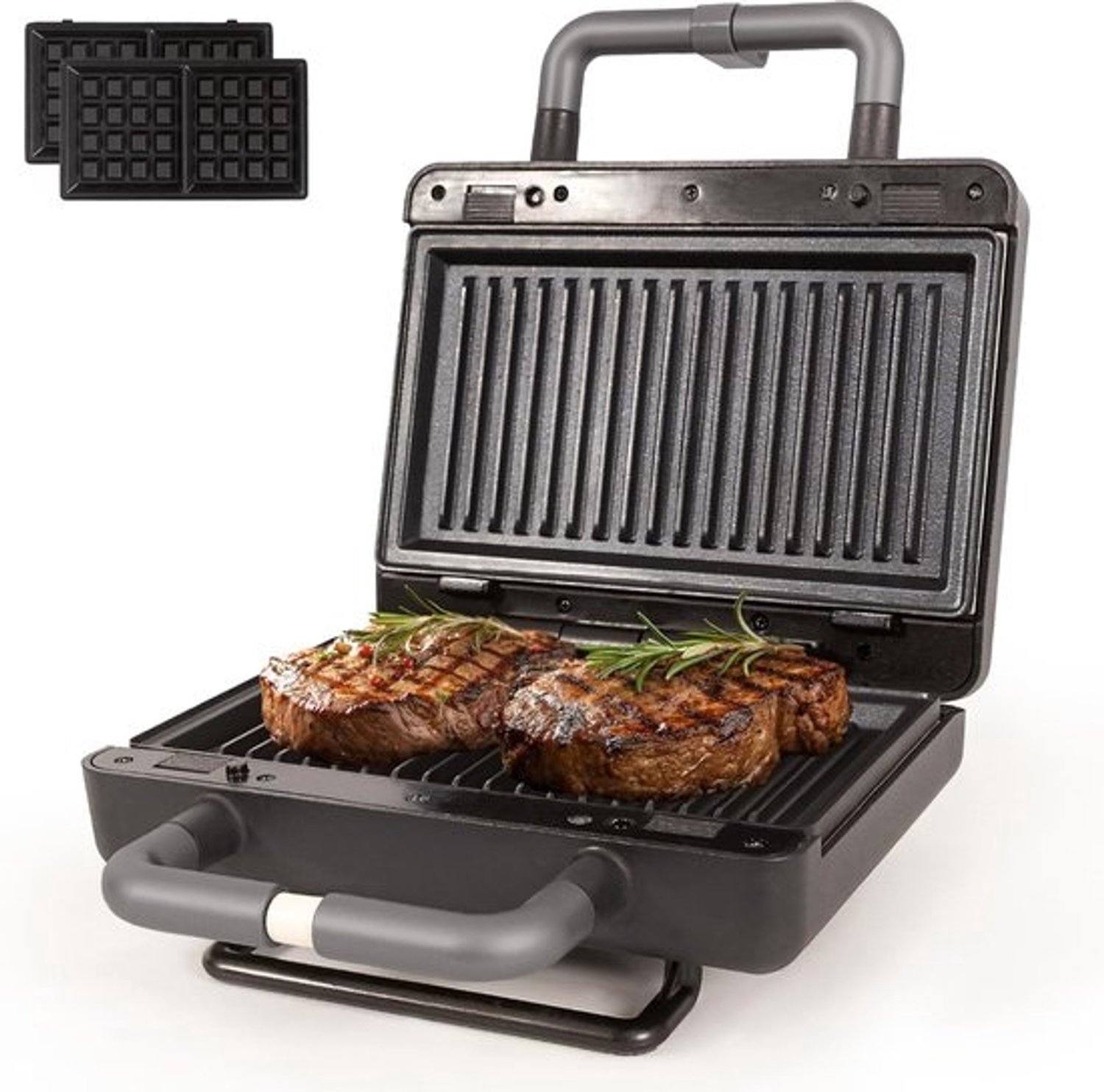 Wafel- en sandwichmaker - 2-in-1 apparaat - Zelf snacks maken - Afneembare platen - 800 Watt - Mat zwart