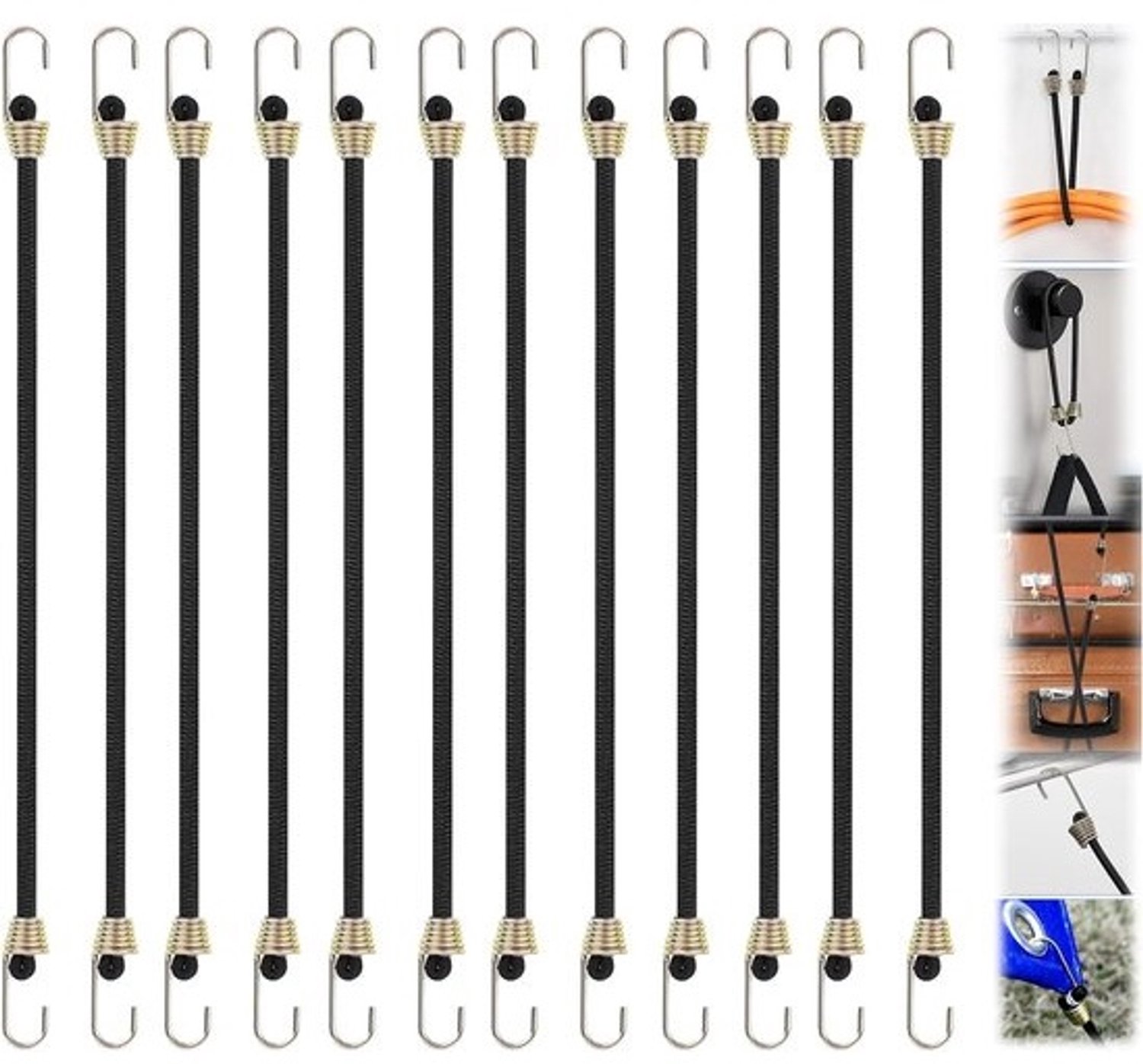 Bagagespanners - Spanbanden met haken - Lading vastzetten - Extra sterk en scheurvast - 25 cm lengte - Zwart