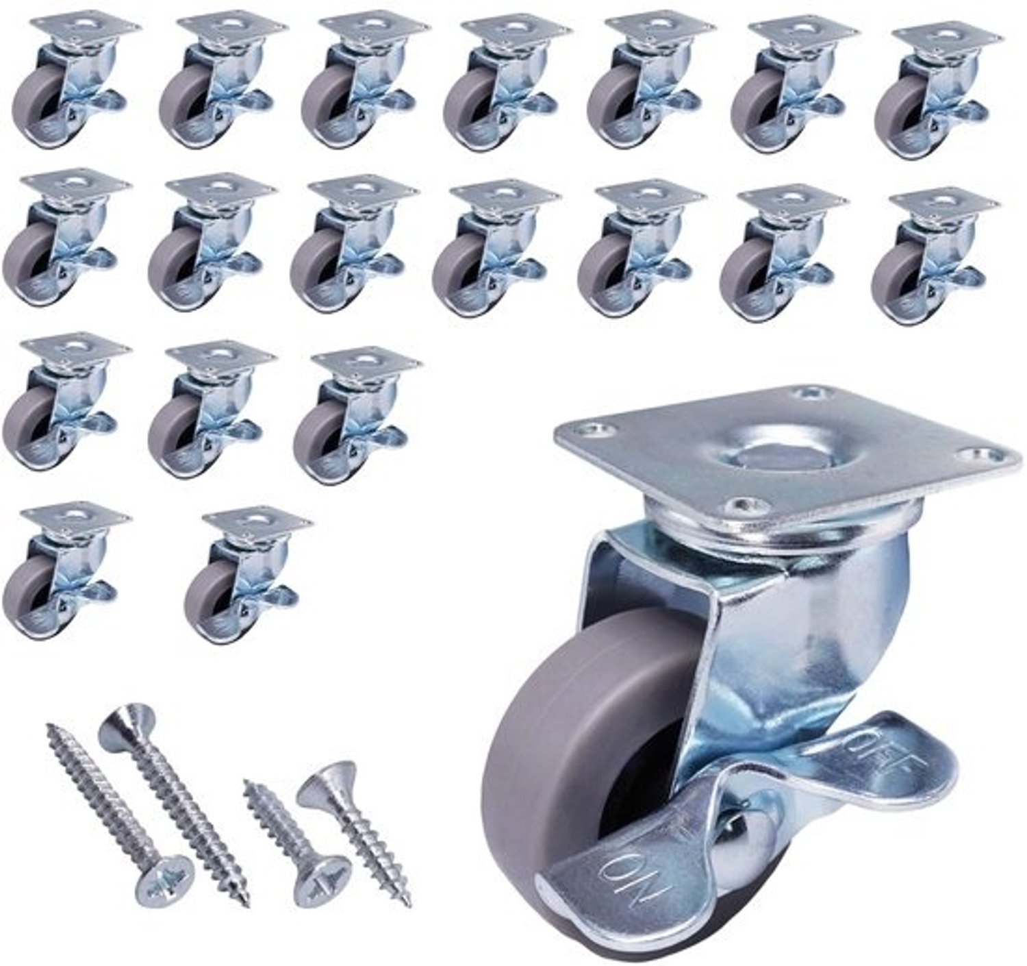 Meubelwielen - Zwenkwielen met rem - Meubels verplaatsen - Inclusief schroeven - 40 mm - Grijs