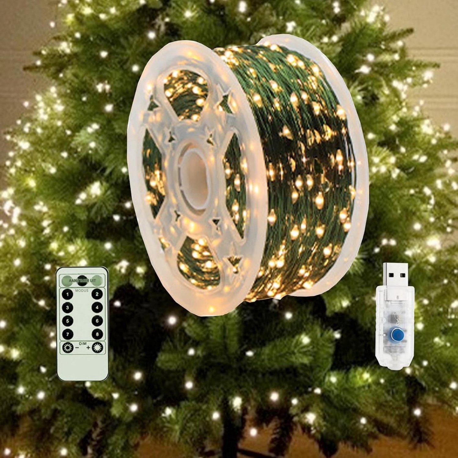 longziming LED Kerstverlichting - Kerstboom Lichtslinger - LED Lichtketen - Afstandsbediening Besturing - Waterdicht Voor Binnen En Buiten - Geïsoleerd Koperdraad - Donkergroene Kabel - Onopvallende Integratie In Boom - Veilige Elektrische Werking - 1 Set