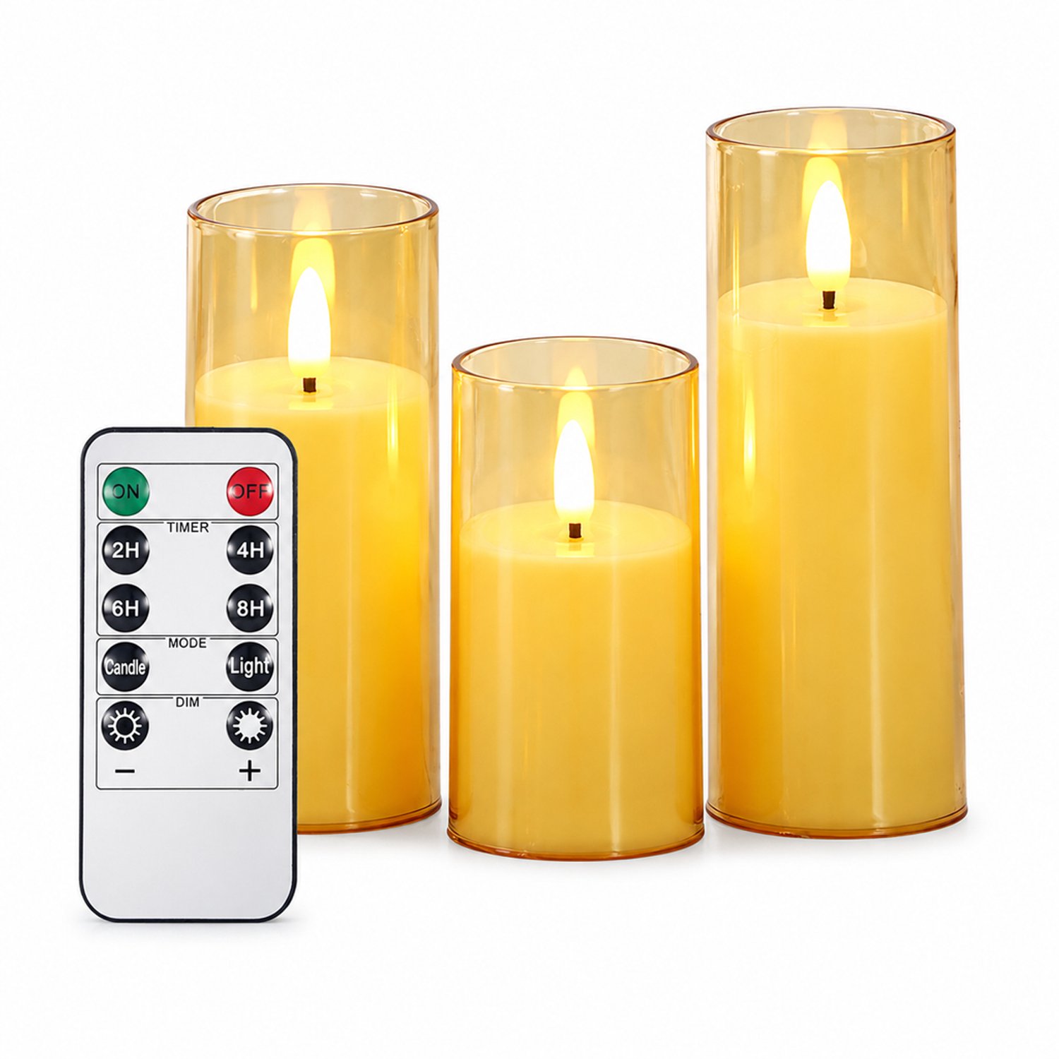 led kaarsen, set van 3, bruin met bewegende vlam en vlakke bovenrand, diameter 5.5 cm, hoogte 10/12.5/15 cm, voor bruiloft- en feestdecoratie