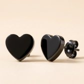 Lundholm Lykke Oorknopjes Dames Zwartkleurig Hart - Premium Stainless Steel Jewellery Zwart PVD Plated - Kleine Hartjes Oorbellen Zwart 5 mm - My Tweede Gaatje Oorknopjes plat - Vrouwen Cadeautjes