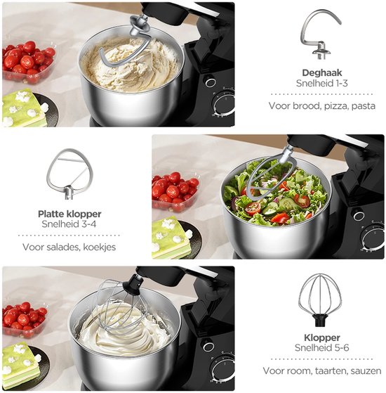 Keukenmachine – Mengkom 5 liter – 10 snelheden – Kantelkop – Zwart — afbeelding 2