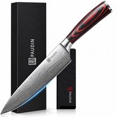 PAUDIN N1 Koksmes - Vlijmscherp Keukenmes - 20 cm Lemmet - Professioneel Japans Mes - Vleesmes - Damascus Patroon - Inclusief Knifeguard - Geschikt voor Groenten, Vlees, Fruit & Vis