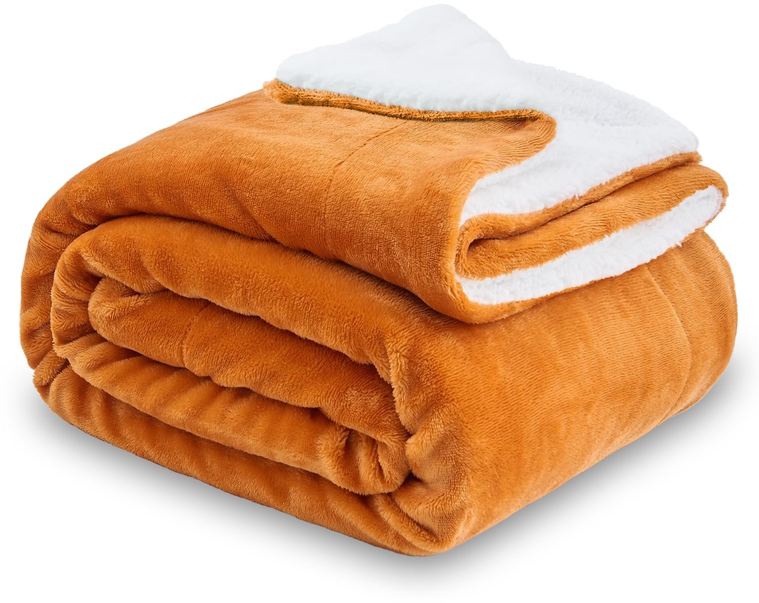 Famanu Dubbelzijdige sherpa fleece sprei deken van 150 cm x 200 cm in verbrand oranje, super zacht en luxe pluche, ideaal voor cozy momenten op de bank of in bed
