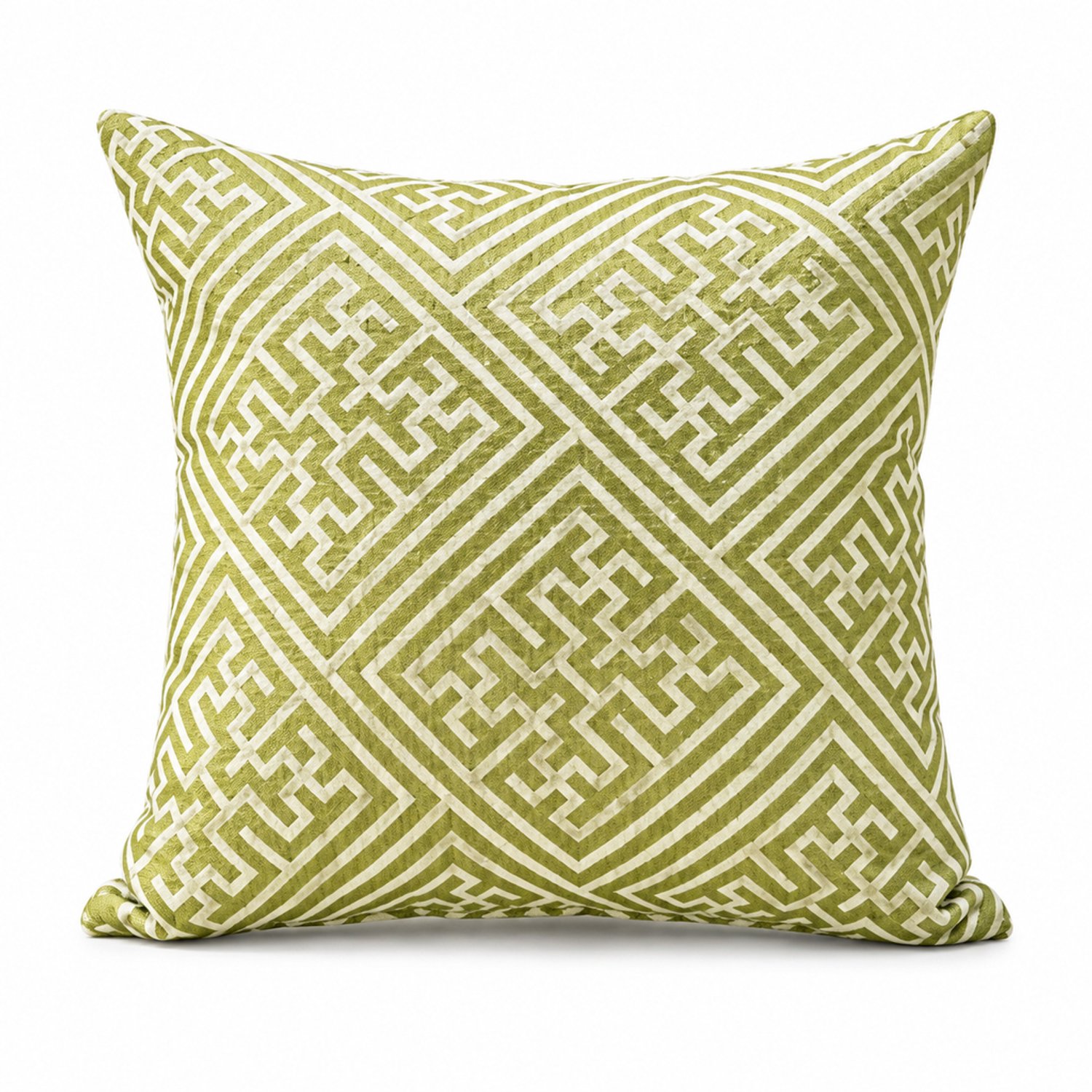 SWGOTA Vierkante sierkussenhoes 45 x 45 cm - Waterdicht - Geometrisch meanderpatroon - Polyester en linnen - Voor binnen en buiten - Zonder vulling Lichtgroen