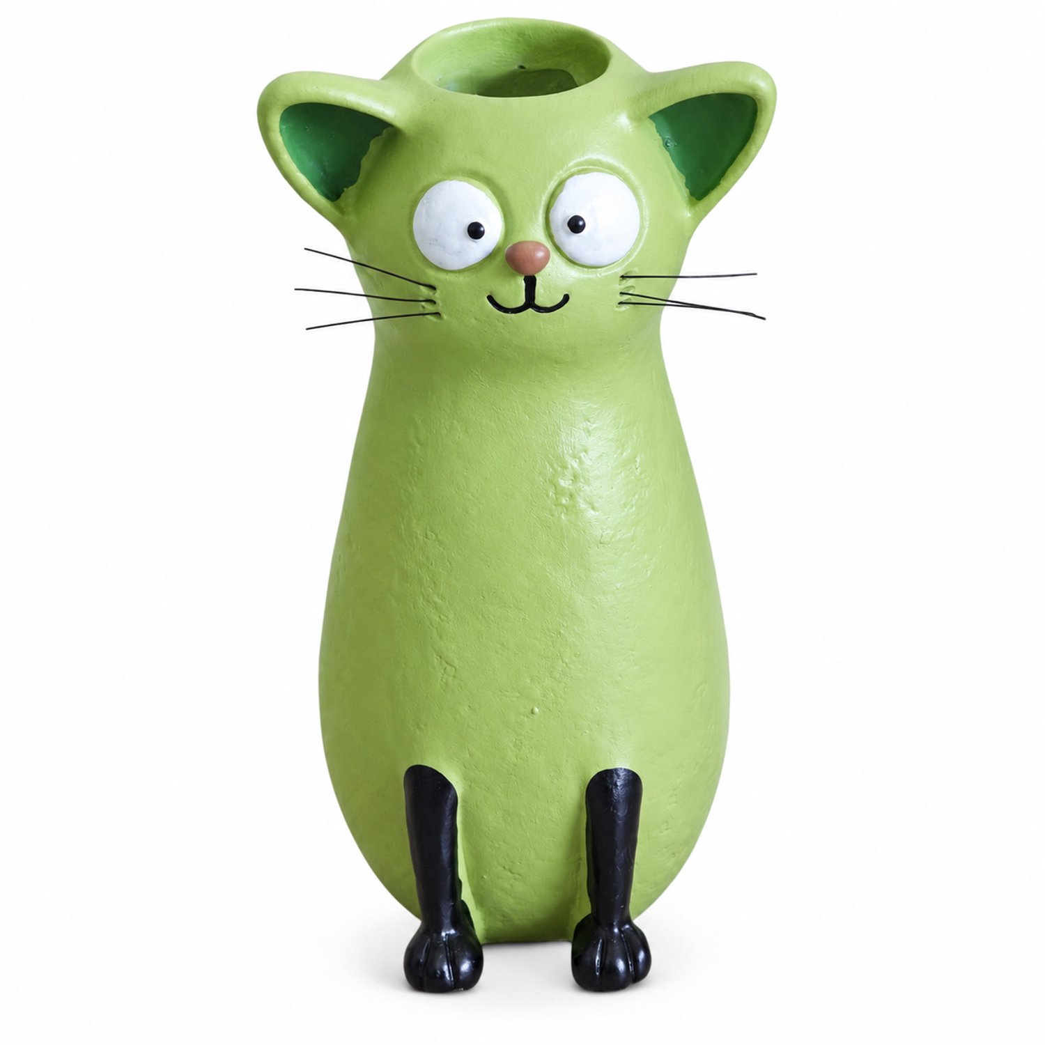 SWGOTA Groene kattenvaas van hars, 13,5 cm hoog, met opening bovenop, decoratie voor de woonkamertafel, in kartonnen doos