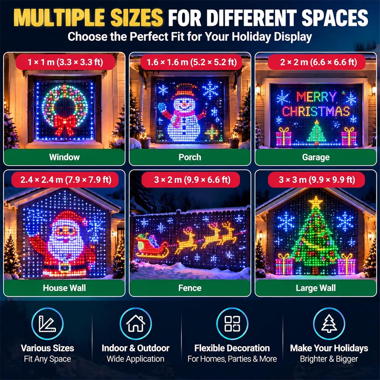 Kerst Slimme LED Lichtgordijn - App-Bediening en Afstandsbediening - Dimbaar, Muziekgestuurd & DIY Patronen - 400 RGB LED -1M×1M - Kerstversiering - Raamverlichting - Voor Kerst, Gordijnen, Buitenmuren – foto 7