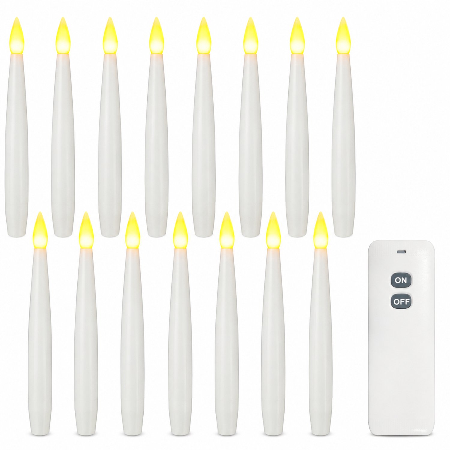 SWGOTA led kaarsen, set van 15, wit met warmgele vlamvormige verlichting, zwevende decoratie met aan-uitafstandsbediening