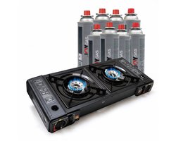 Crestone - 2 pits Kooktoestel op Gas - Gas Stove - Camping Kooktoestel - Gaspit - Gasfornuis - Noodpakket - Gasstel - Cooker - Double Valve - Met 8 Gasbussen