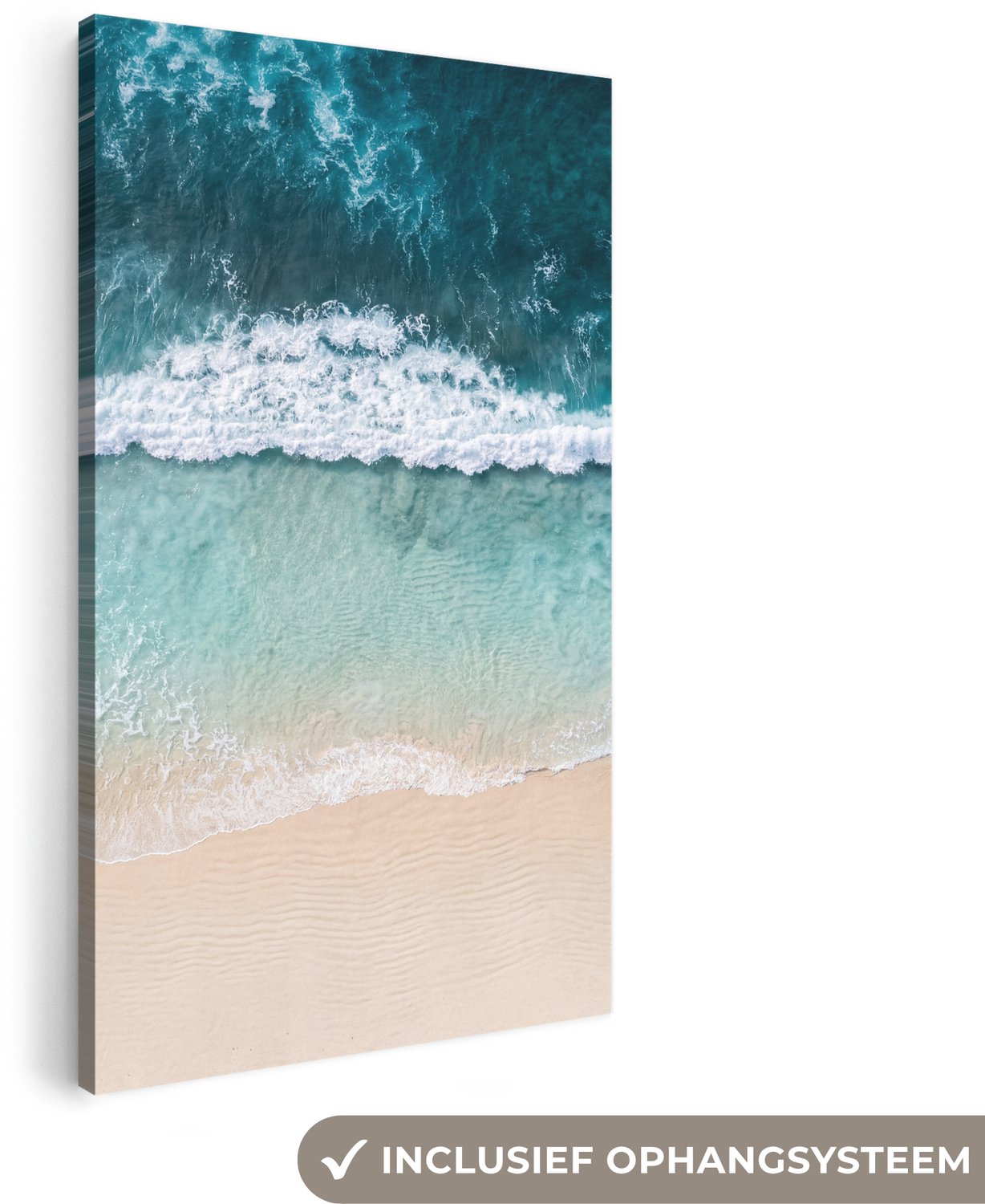 Canvas schilderij 40x80 cm - Exclusieve wanddecoratie Strand - Zee - Golven - Natuur - Blauw - Muurdecoratie woonkamer - Slaapkamer decoratie - Kamer accessoires - Schilderijen op canvas