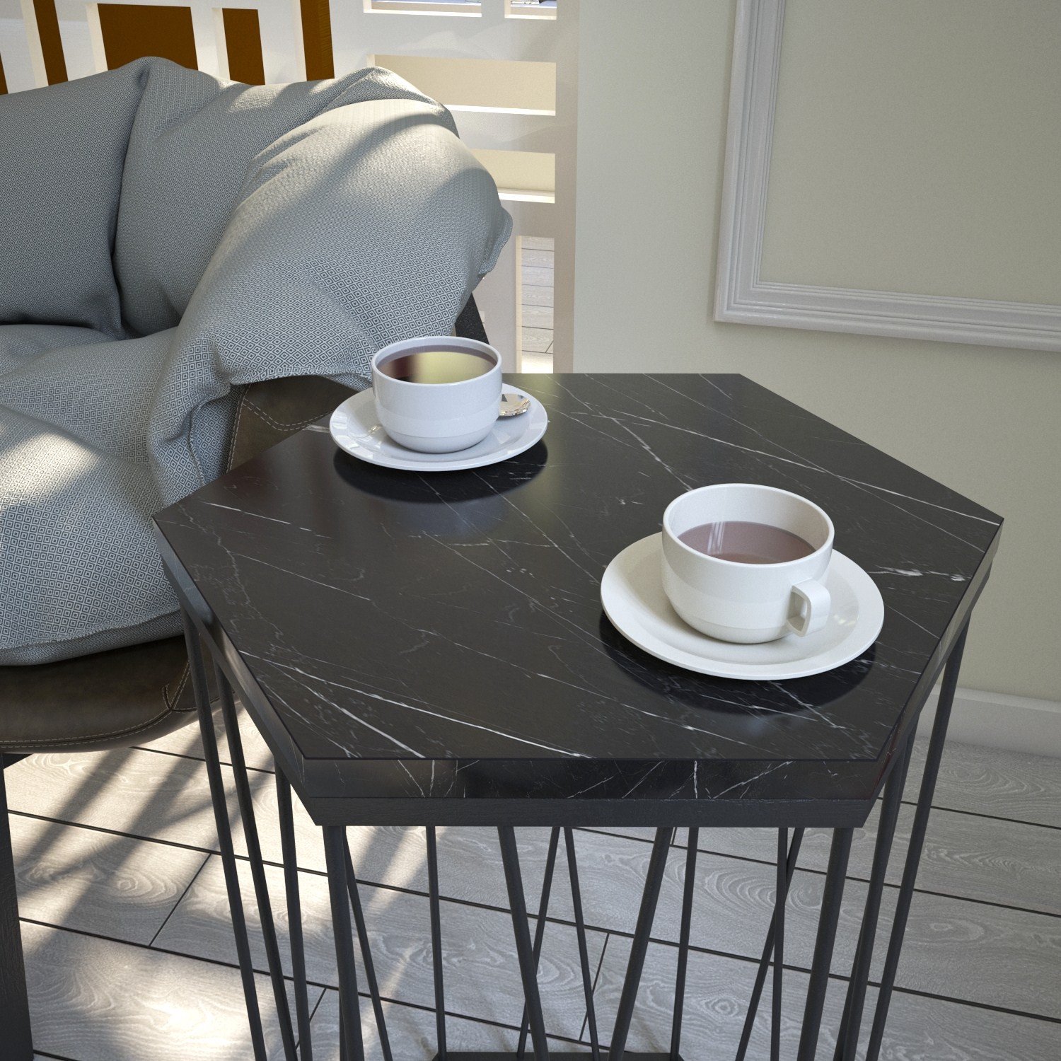 Skye Decor , Bijzettafel, Cetrus - Marble, Gemelamineerde spaanplaat, Marmer & Zwart, 40 x 35 x 62 cm