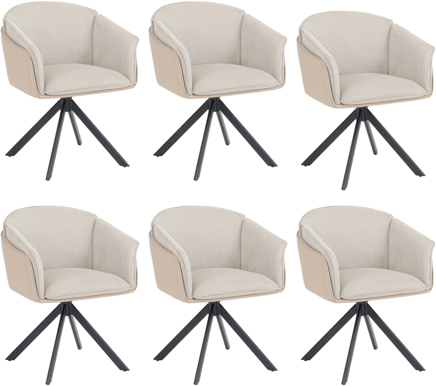 MCW Set van 6 eetkamerstoelen MCW-R24, keukenstoel, draaibaar, metaal, kunstleer, stof/textiel, corduroy ~ beige