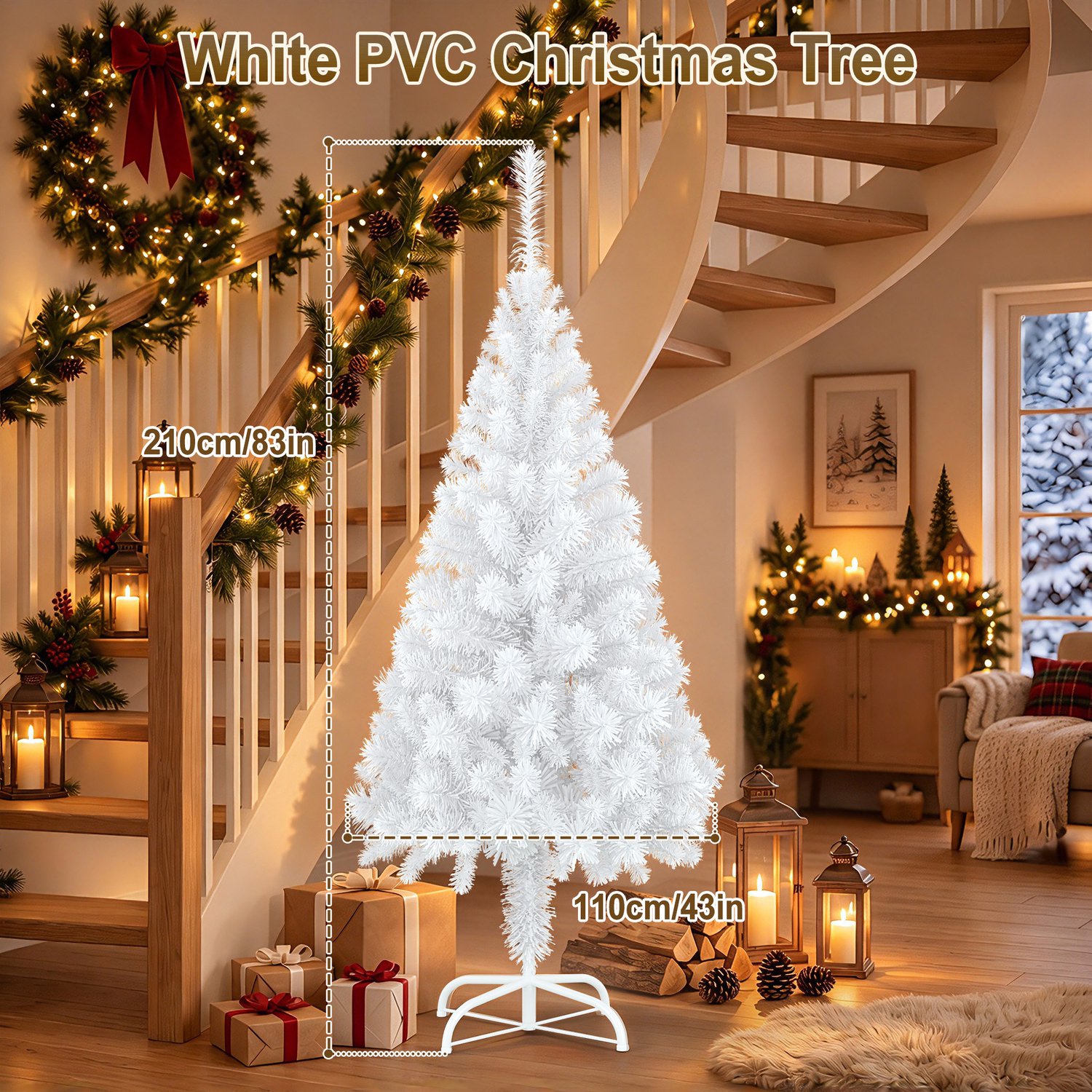 Kerstboom – 210cm Kunstkerstboom – Wit PVC – met Standaard – foto 2
