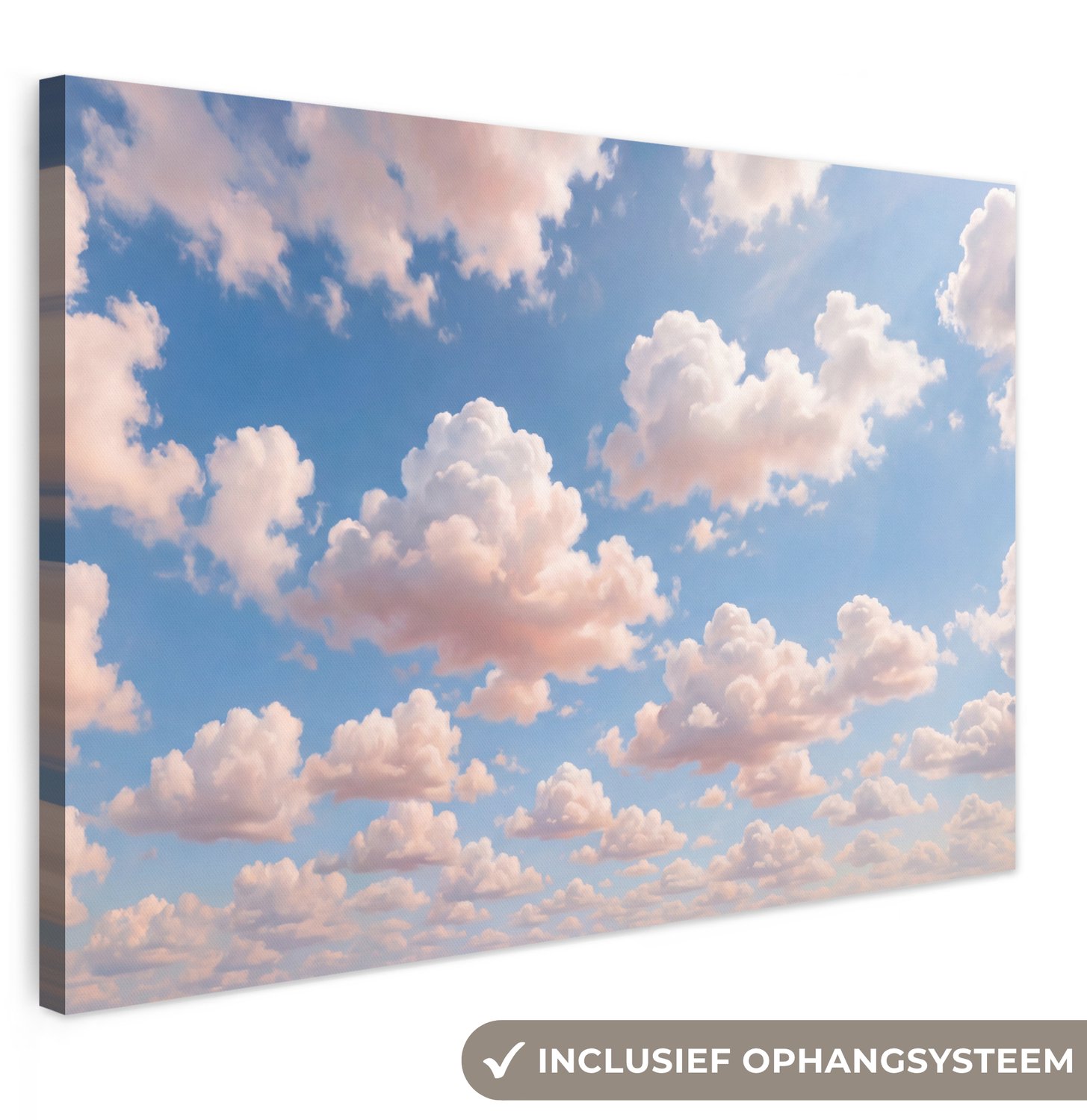 Canvas schilderij 150x100 cm - Exclusieve wanddecoratie Wolken - Hemel - Natuur - Licht - Blauw - Muurdecoratie woonkamer - Slaapkamer decoratie - Kamer accessoires - Schilderijen op canvas groot XXL