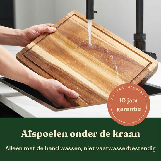 Bikolo® Houten Snijplank Acaciahout Extra Dik - Hakblok - Grote Borrelplank - Serveerplank - Tapasplank - Met Handvaten, Sapgeul & Serveerkanaal — cadeau in Kookcadeaus - foto 3