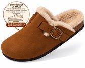 Dames Clogs – Warme Gevoerde Clogs met Gesp – Pantoffels – Stevige Zool – Chestnut - maat 40 - Voetlengte 28 cm