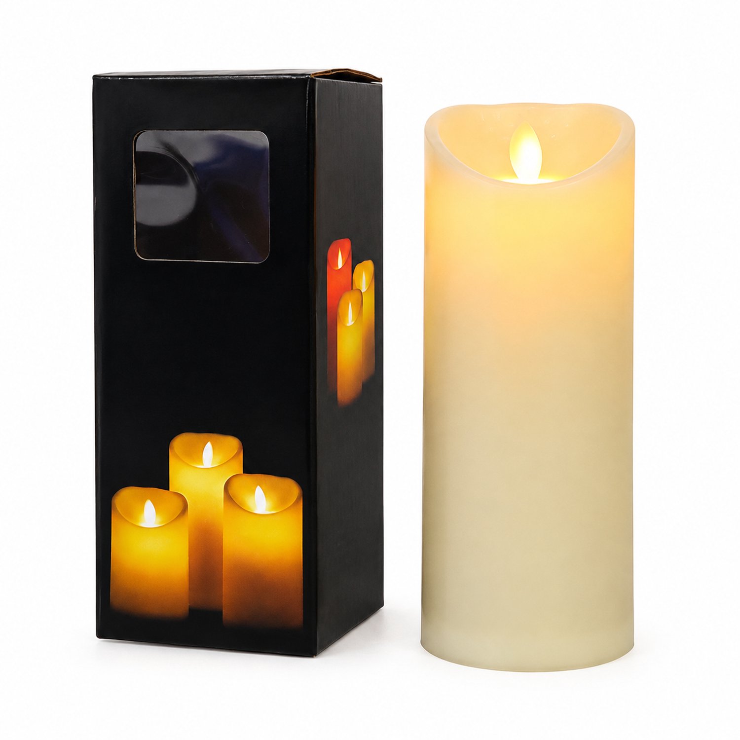SWGOTA led kaarsen voor feestdecoratie - 1 stuk, 7,5 x 20 cm, warmgeel licht, PP, op batterijen, niet op afstand bedienbaar, batterijen niet inbegrepen, in doos Ivoorwit