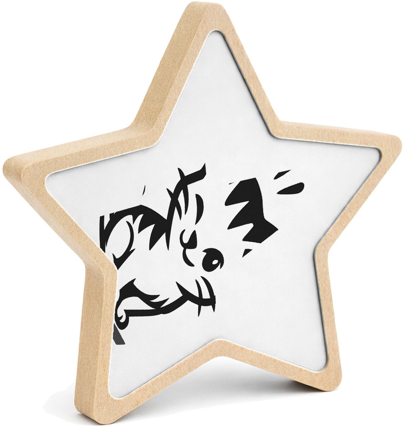 Mr Cadeautjes MDF fotolijst ster 14 x 13,5 - design Een compacte huisdierprint met een vriendelijke kat en een o | cadeau Wit