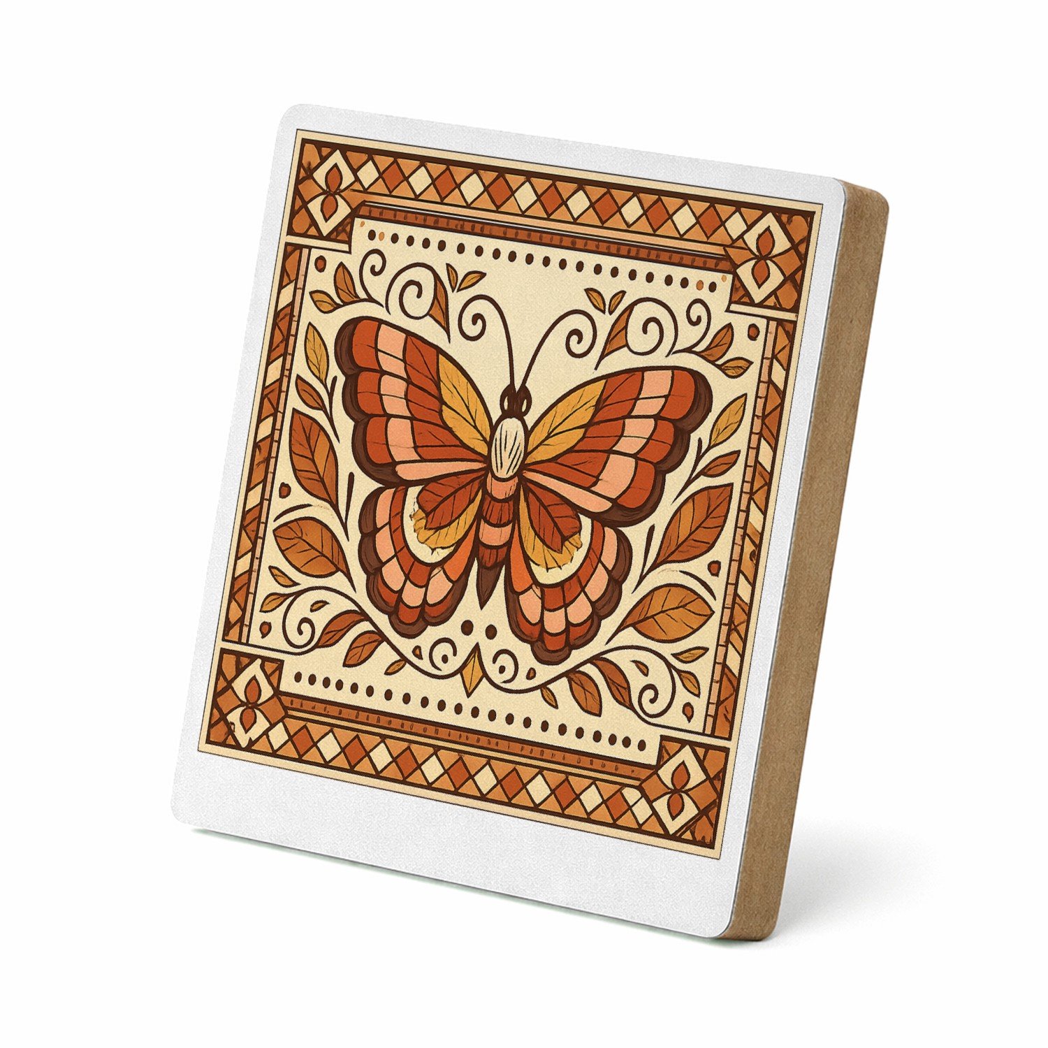 Mr Cadeautjes MDF staande fotolijst 15,2 x 15,2 - design Een sierlijke vlinderkompositie met gevouwen vleugels, omrin | cadeau Wit