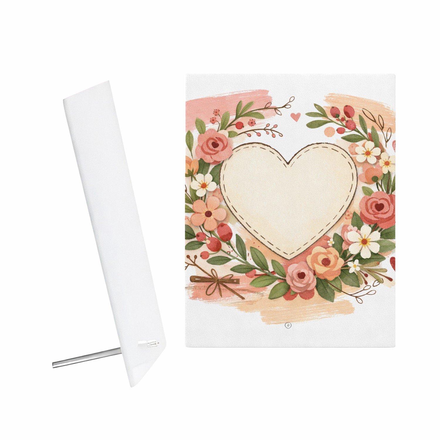Mr Cadeautjes Glazen fotopaneel Een romantische bloemenkaart met een zachte seizoenssfeer en - 15 x 20 cm, staand - glas, decoratie, wanddecoratie | cadeau Wit
