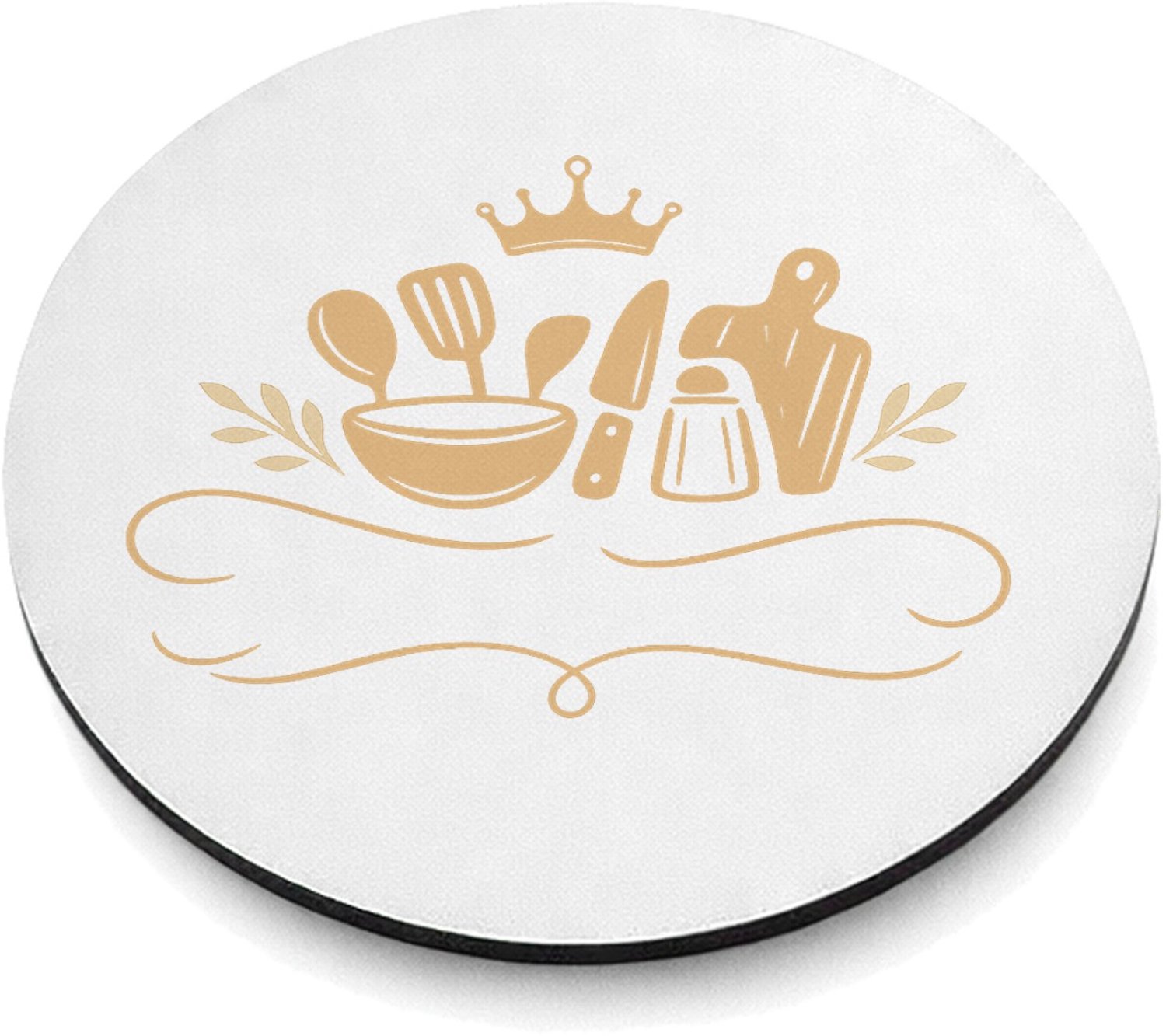 Mr Cadeautjes MDF magnetische fotolijst rond Ø 9,5 - design Een elegante, humoristische keukenprint met een zelfverzeker | cadeau Wit