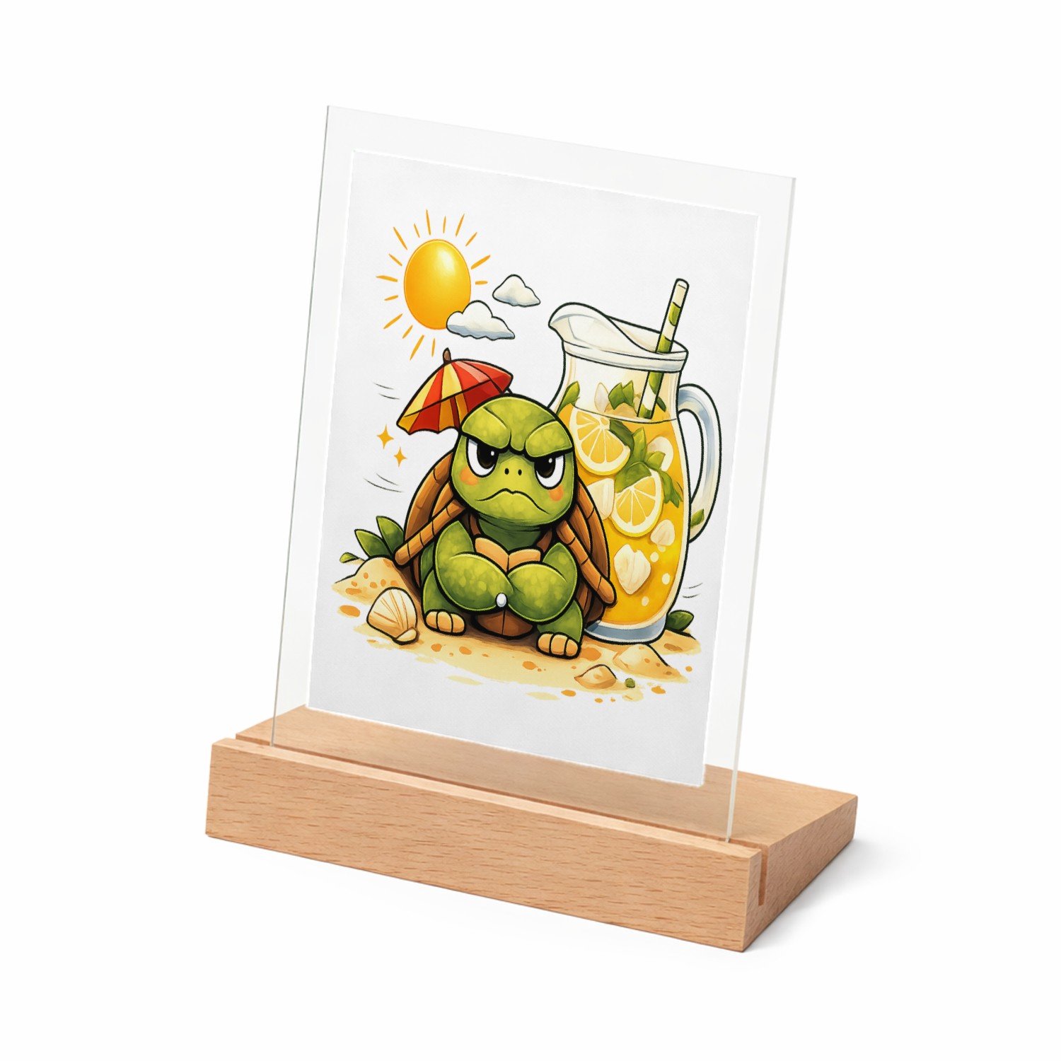 Mr Cadeautjes Glasframe met vaste tekst - design Een norse schildpad met een mini-parasol en een tropische li | cadeau Wit