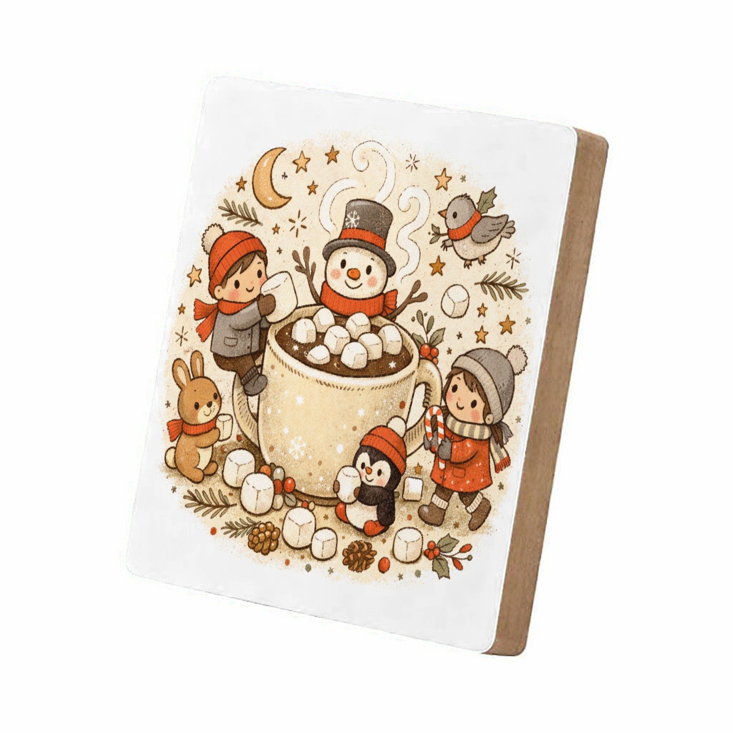 Mr Cadeautjes MDF staande fotolijst 15,2 x 15,2 - design Een knusse winterkeuken-scène met bewegende figuren rond een | cadeau Wit