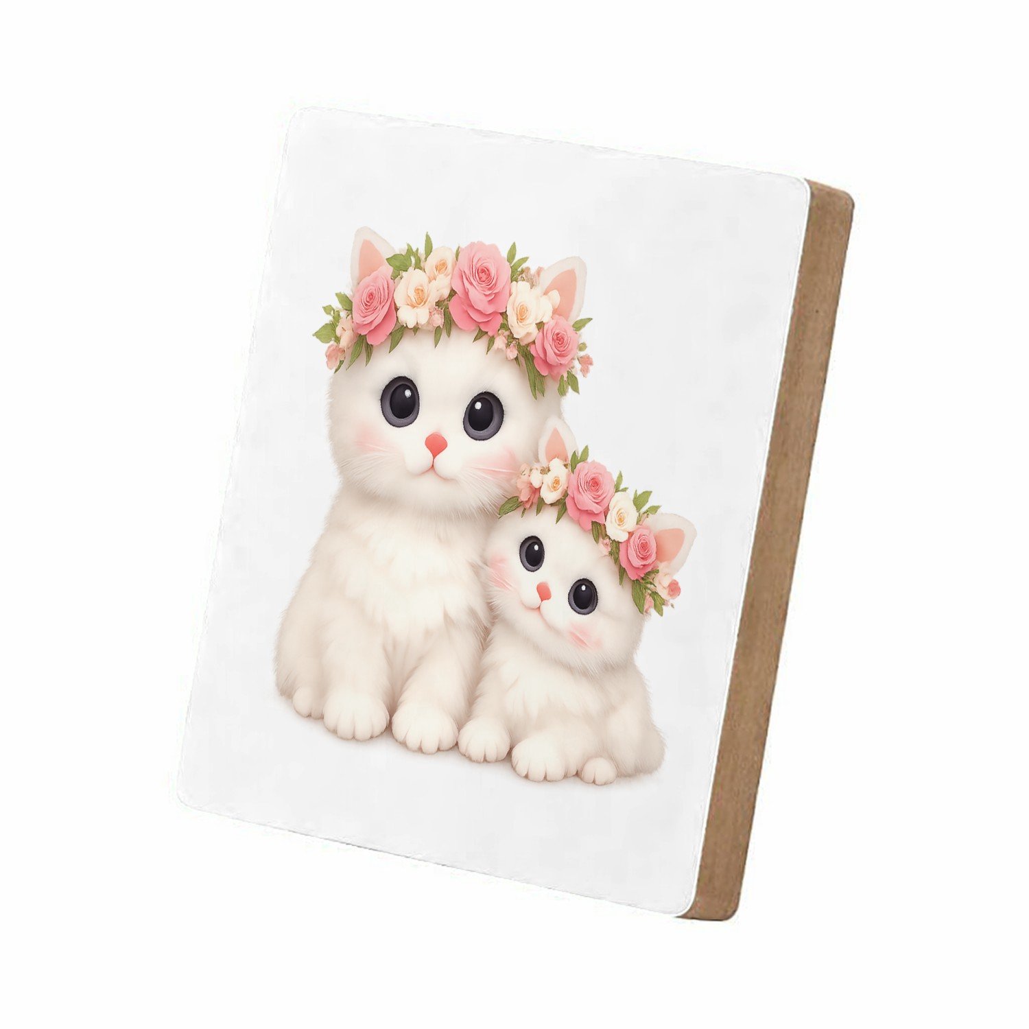 Mr Cadeautjes MDF staande fotolijst 15,2 x 15,2 - design Een schattige bosuil met een bloemenkrans en zachte maanlich | cadeau Wit