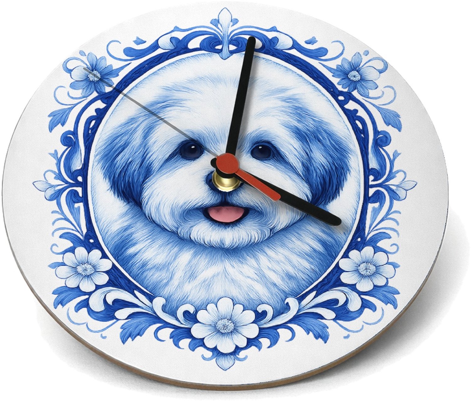 Mr Cadeautjes Klok rond Ø 19 - design Een frontaal kattenportret met een elegante botanische omlij | cadeau Wit