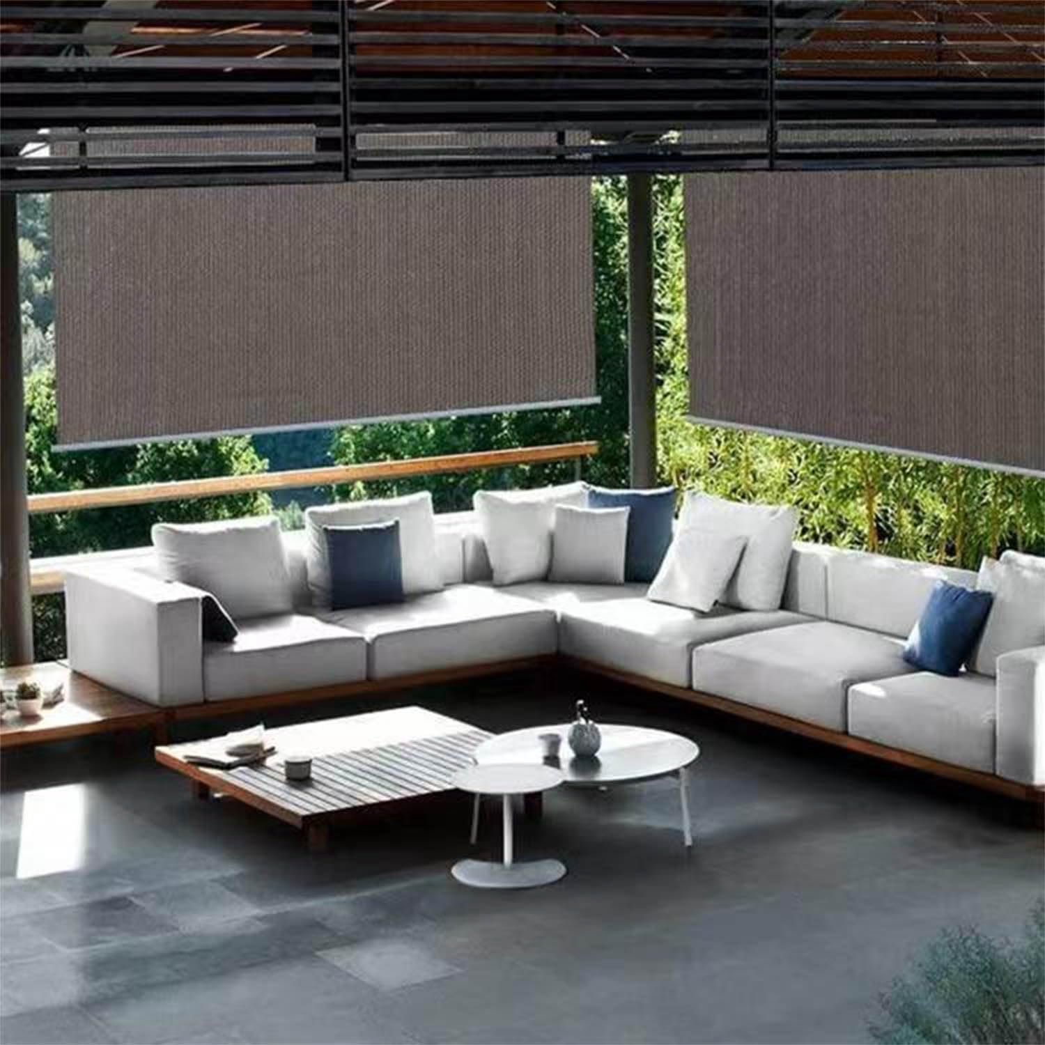 Famanu Rolgordijnen voor buiten, waterdicht en duurzaam, zonwering met thermische isolatie en UV-bescherming, beige, 100 x 180 cm, ideaal voor gebruik op terrassen en balkons