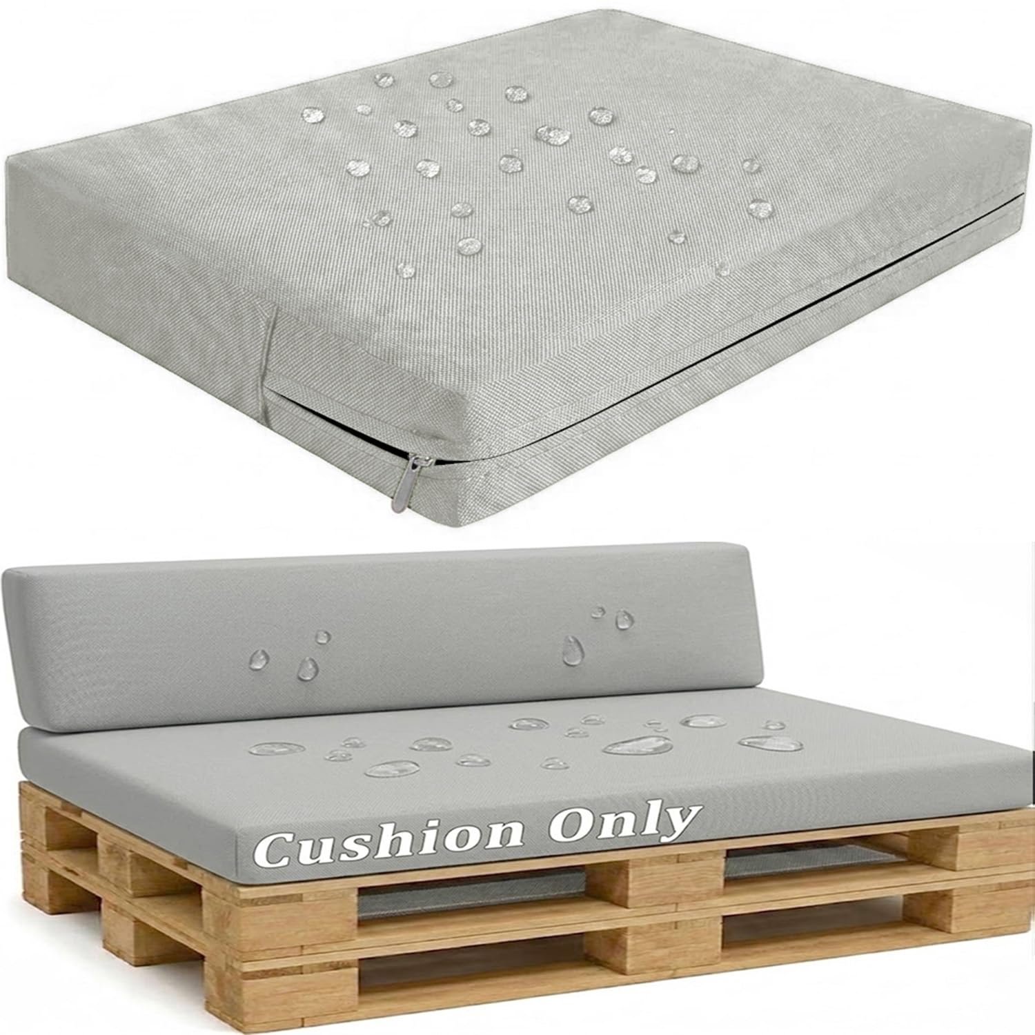 Famanu Waterafstotende hoes voor palletkussens, vervangende overtrek met rits voor buiten, lichtgrijs, geschikt voor 60 x 40 cm rugkussen en zitkussen