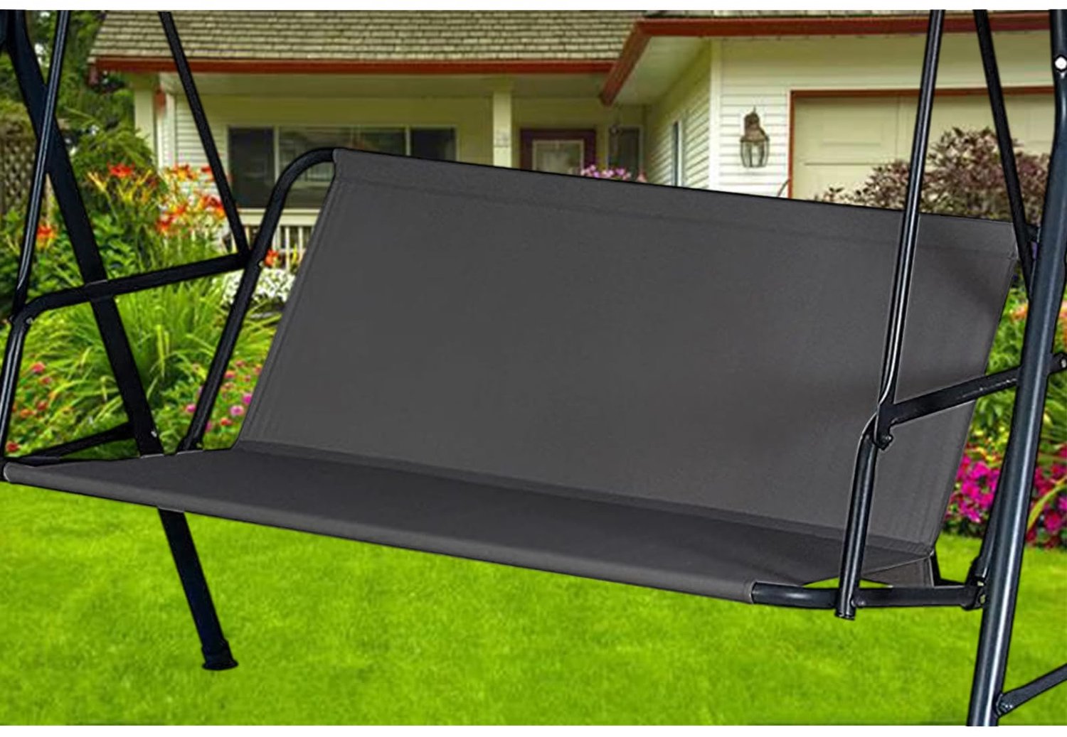 Famanu Tuinstoelhoes voor schommelbank, vervangende stoelhoes van 600D Oxford-stof, 148 x 52 x 52 x 52 cm, zwart, ideaal voor buitengebruik en bescherming