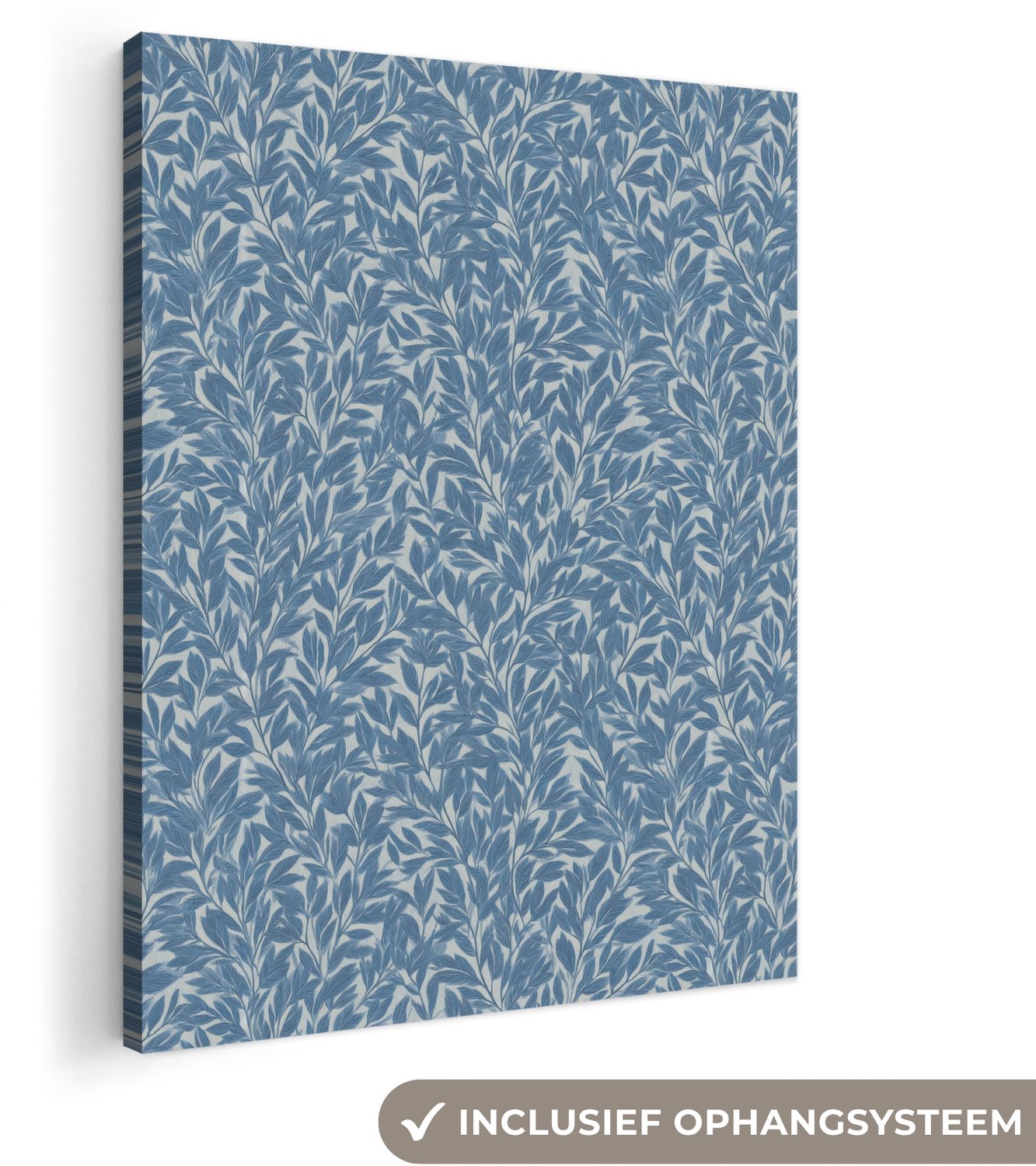 Canvas schilderij 70x100 cm - Exclusieve wanddecoratie Bladeren - Klassiek - Patroon - Donkerblauw - Vintage - Muurdecoratie woonkamer - Slaapkamer decoratie - Kamer accessoires - Schilderijen op canvas