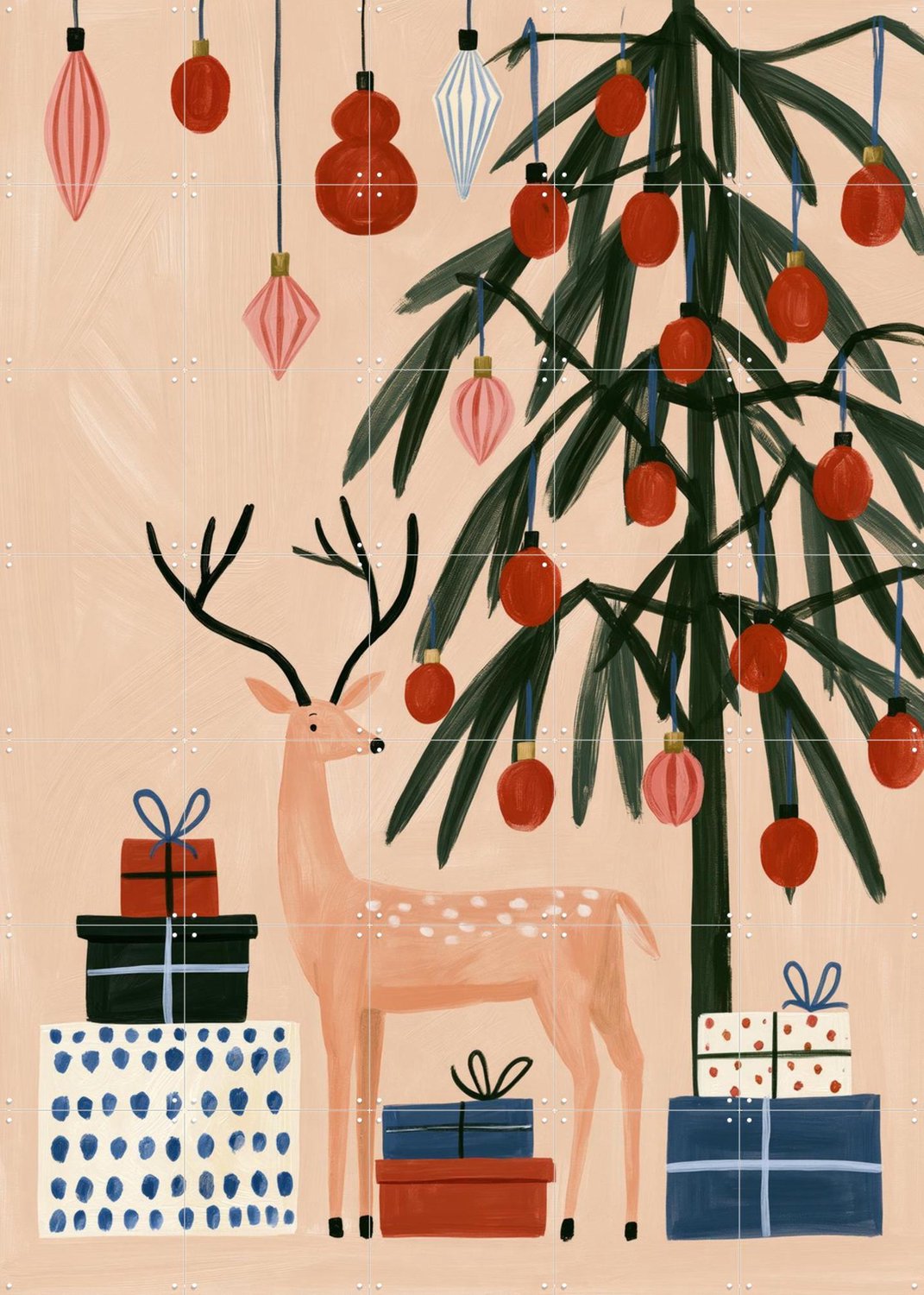 IXXI Cadeautjes Voor Iedereen, Atelier Pommeline - 100 x 140 cm - Grote wanddecoratie en posters - Decoratieve kunsten, Fantasierijk, Kleurrijk Rood / Beige