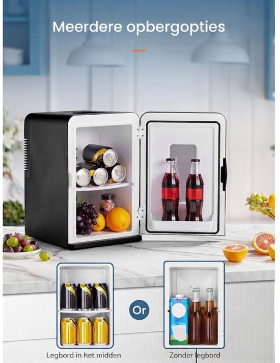 Minibar - 15L Capaciteit - Mini Koelkast - Draagbare Koelkast - Zwart - 45cm x 25cm x 31cm — afbeelding 5