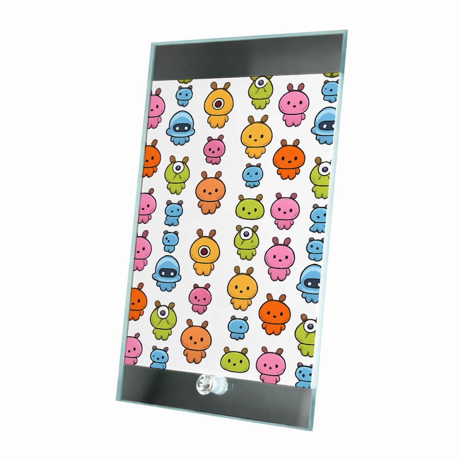 Mr Cadeautjes Glasframe 15 x 23 - design Herhaald patroon van kleine ruimtewezens in zachte pastelkle | cadeau Wit