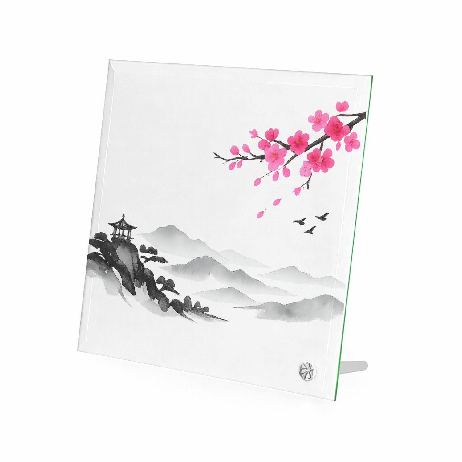 Mr Cadeautjes Glasframe 20 x 20 - design Rustige bergsfeer met botanische accentkleur | cadeau Wit