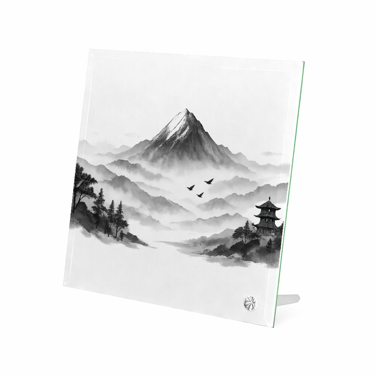 Mr Cadeautjes Glasframe 20 x 20 - design Rustgevende bosmist met een enkele monumentale boom en zacht | cadeau Wit