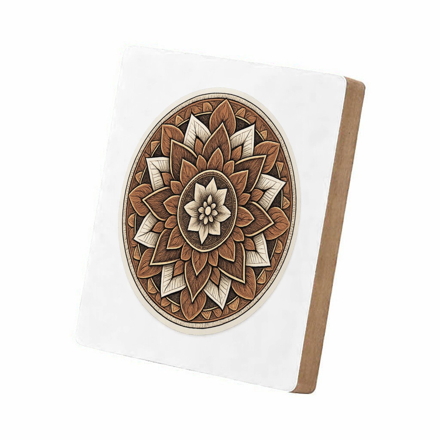 Mr Cadeautjes MDF staande fotolijst 15,2 x 15,2 - design Ronde set met een stilistisch botanisch kompasmotief | cadeau Wit