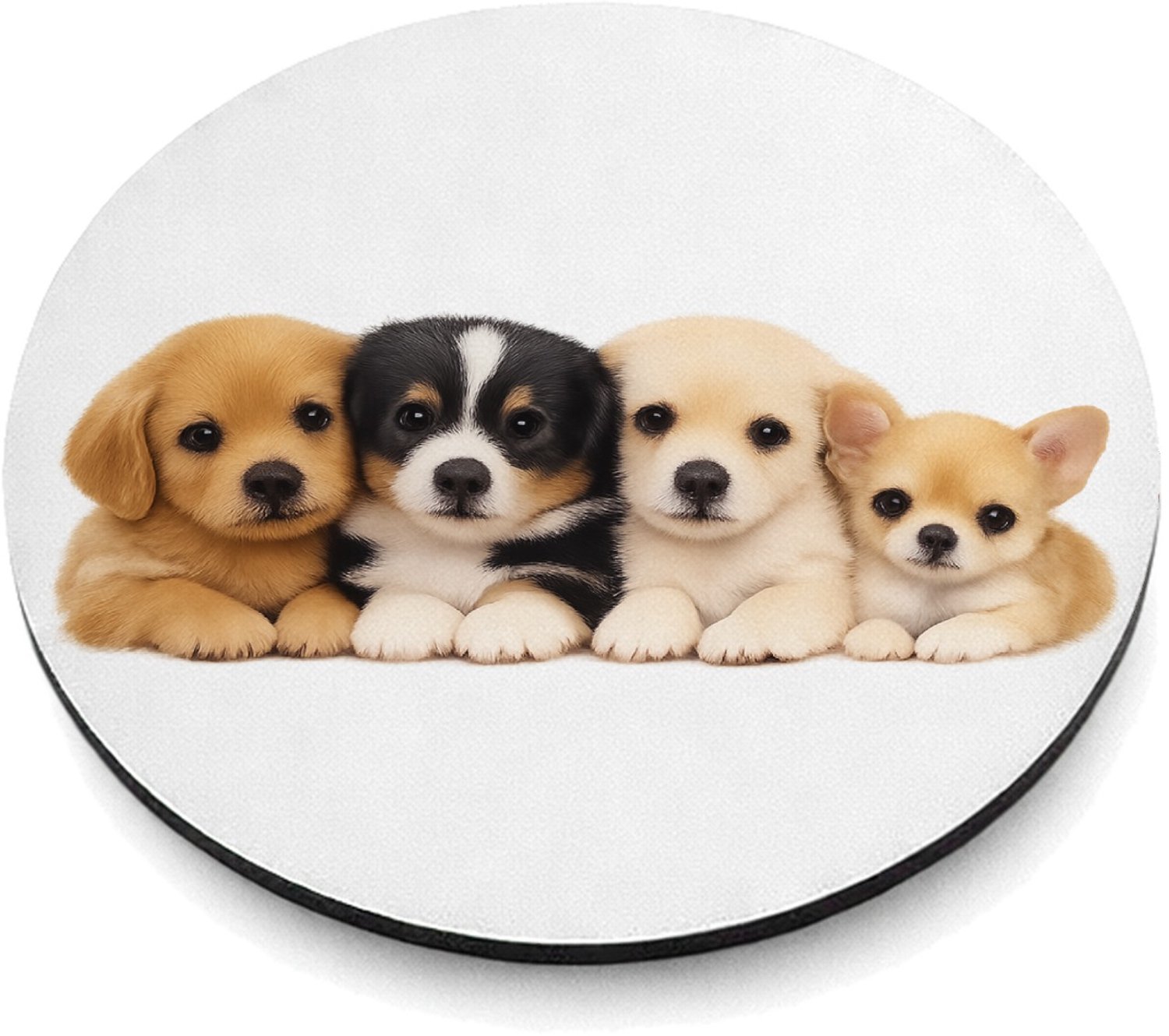 Mr Cadeautjes MDF magnetische fotolijst rond Ø 9,5 - design Een vrolijke, zachte dierenprint met een compacte groep jong | cadeau Wit