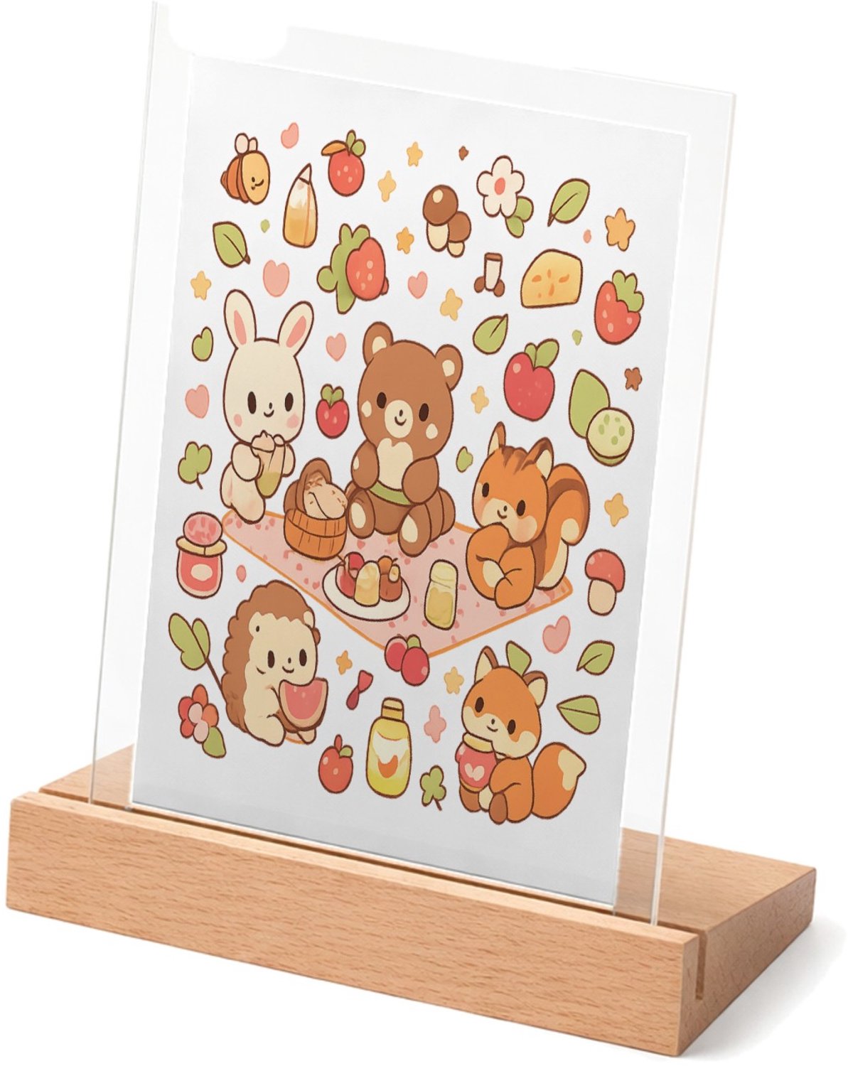 Mr Cadeautjes Glasframe met vaste tekst - design Een vrolijke set kleine bosdieren die samen picknicken tusse | cadeau Wit