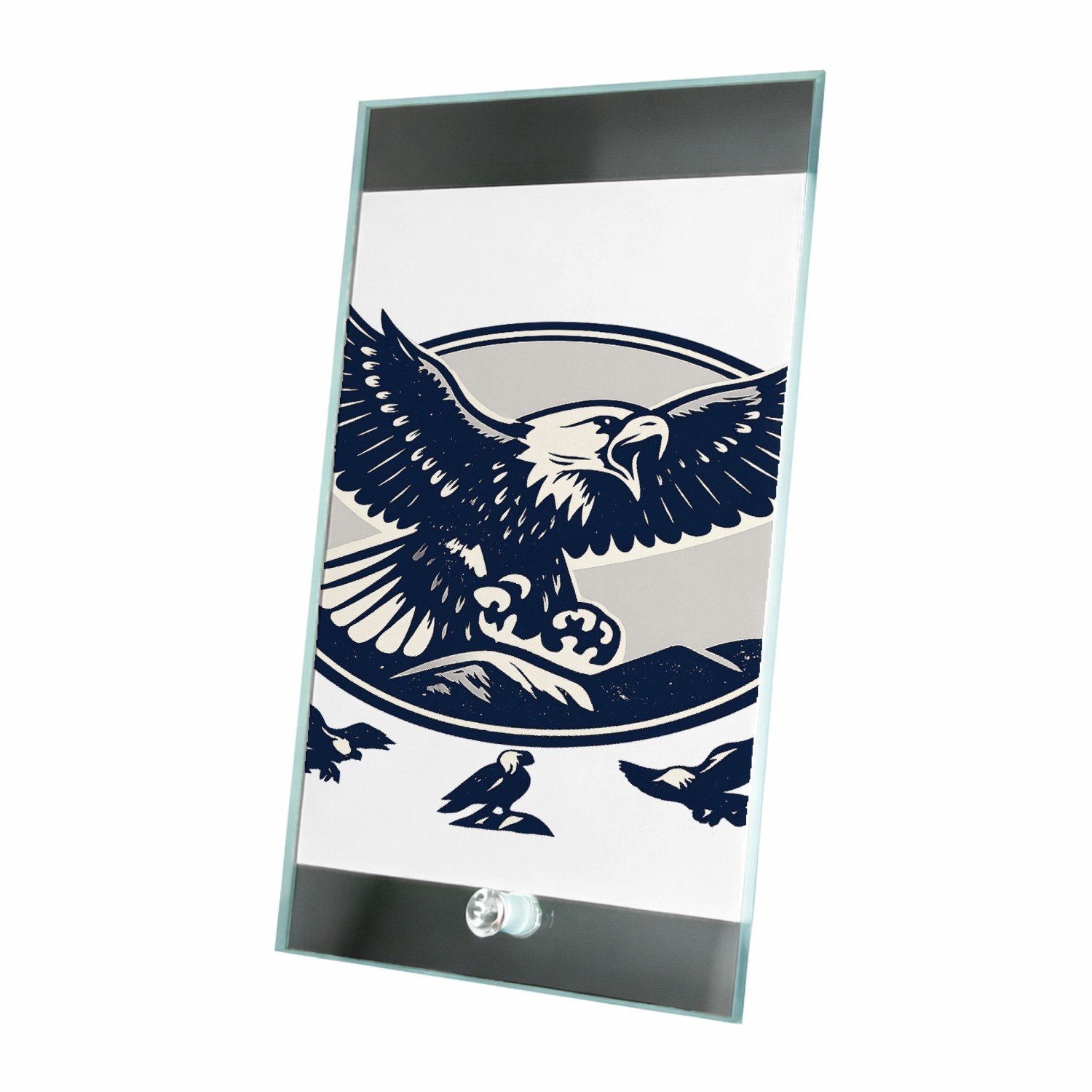 Mr Cadeautjes Glasframe 15 x 23 - design Een vliegende arend met uitgespreide vleugels in een ovale v | cadeau Wit