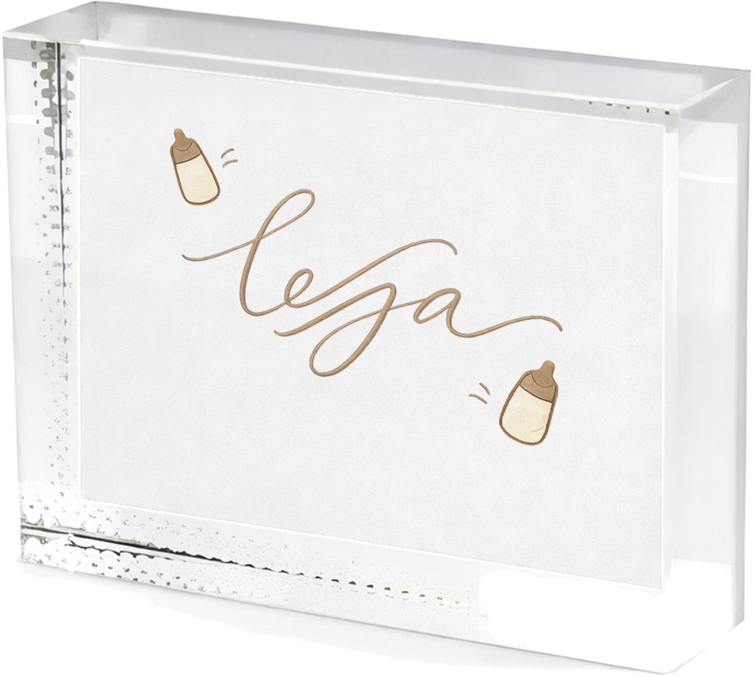 Mr Cadeautjes Fotokristal Een zachte, minimalistische babyprint met een centrale boods - glas, 8 x 6 cm - kristallen | cadeau Wit