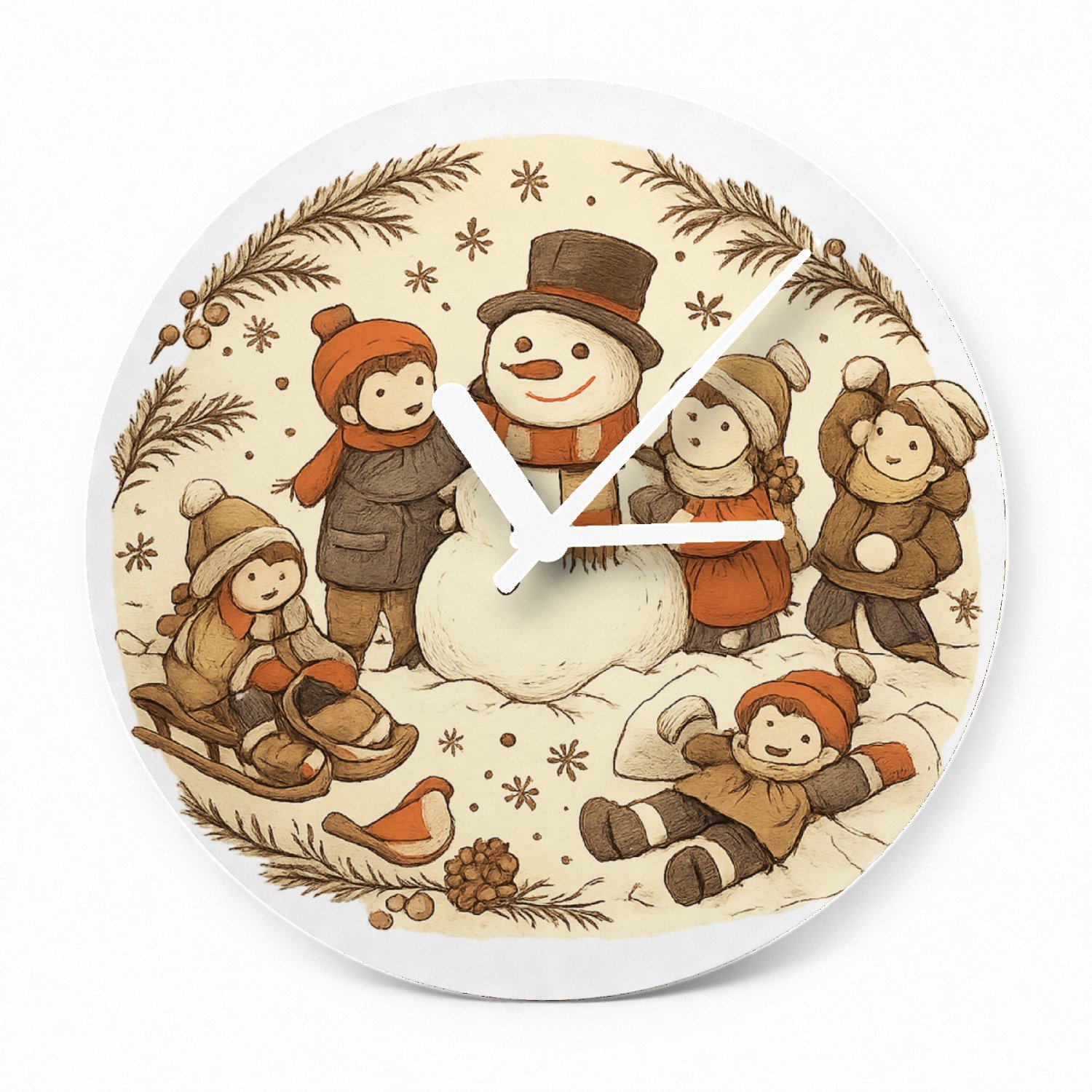 Mr Cadeautjes Glazen klok Ø 20 - design Een vrolijke all-over herfstwandeling met een dierlijke para | cadeau Wit